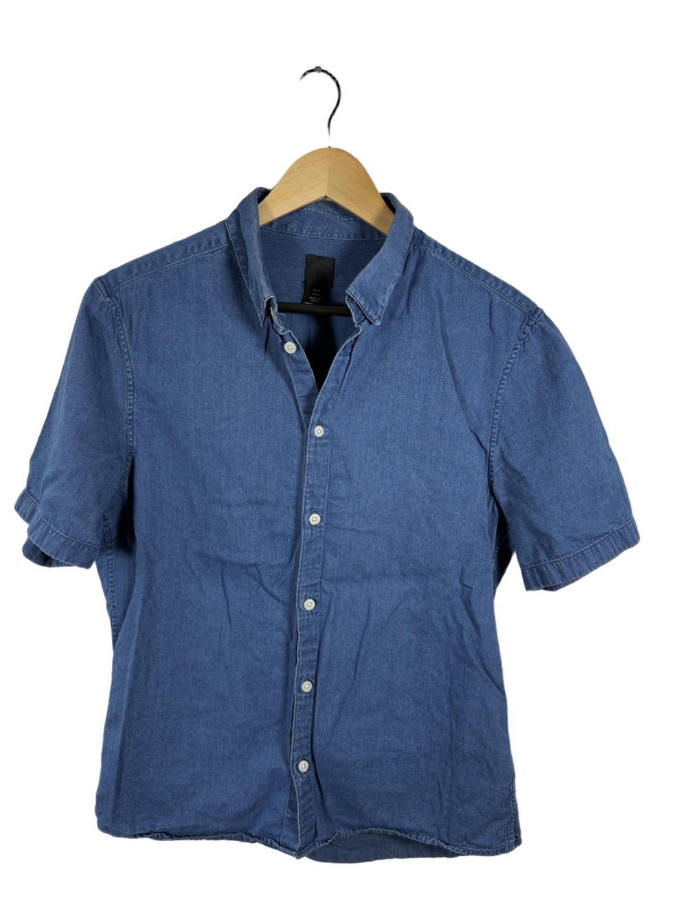 H&M Chambray Button Up Shirt Blue Short Sleeve Size M